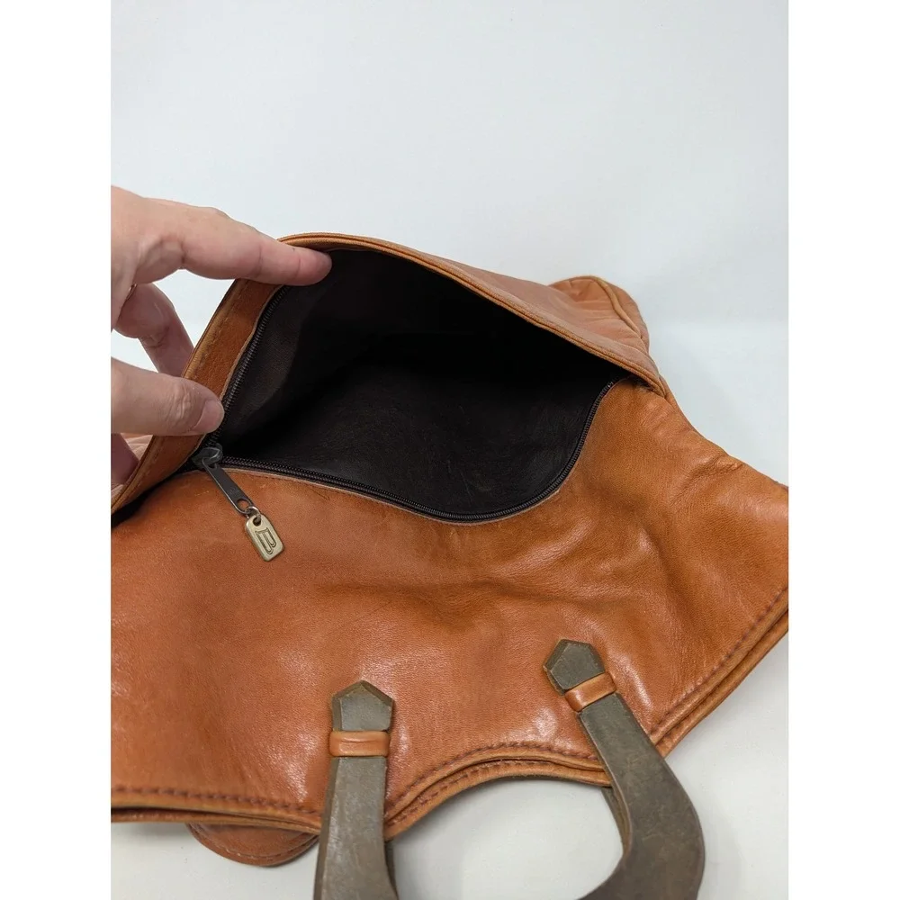 Buti Super Oscar Vintage Tan Leather Handbag Wood Handle Shoulder Bag Italy